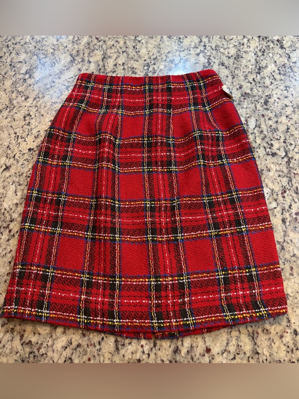 Vintage Red, black, and yellow plaid wool blend tweed skirt